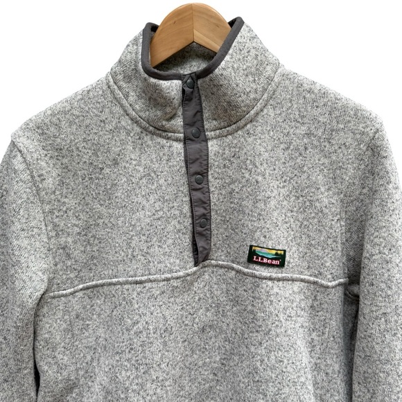 LL Bean Sweater Fleece Men Size  M Heather Gray 1/4 Snap Slightly Fitted - Picture 9 of 12